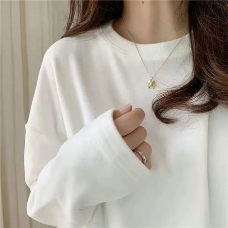 Warm Thickened Double-Sided Round Neck White Bottoming Shirt for Women With Fleece