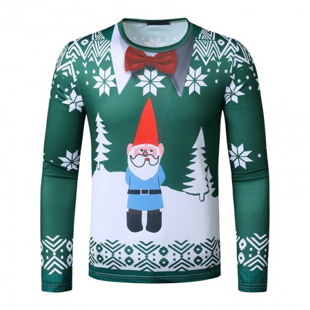 New 3D Personality Printing Fashion Men's Christmas Santa Pattern Long Sleeve T-Shirt