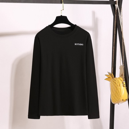 Plus Size Bottoming Shirt Female Fat Sister New Loose Round Neck Embroidered Long Sleeve T-Shirt for Women