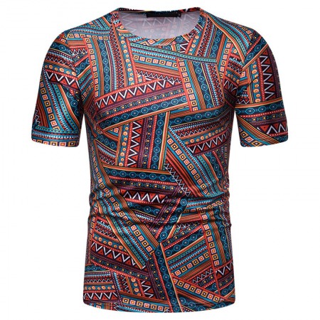 New Summer Men's Ethnic Style Printed Short-Sleeved T-Shirt