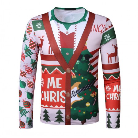 New 3D Personality Fake Two-Piece Printing Fashion Men's Christmas Long-Sleeved T-Shirt