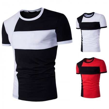 Men's Stitching Round Neck Short Sleeve Large Size T-Shirt